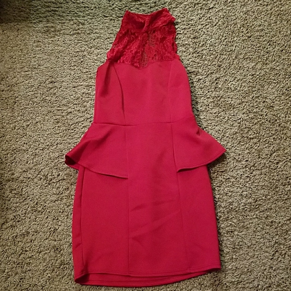Sexy Red Lace Peplum Dress
